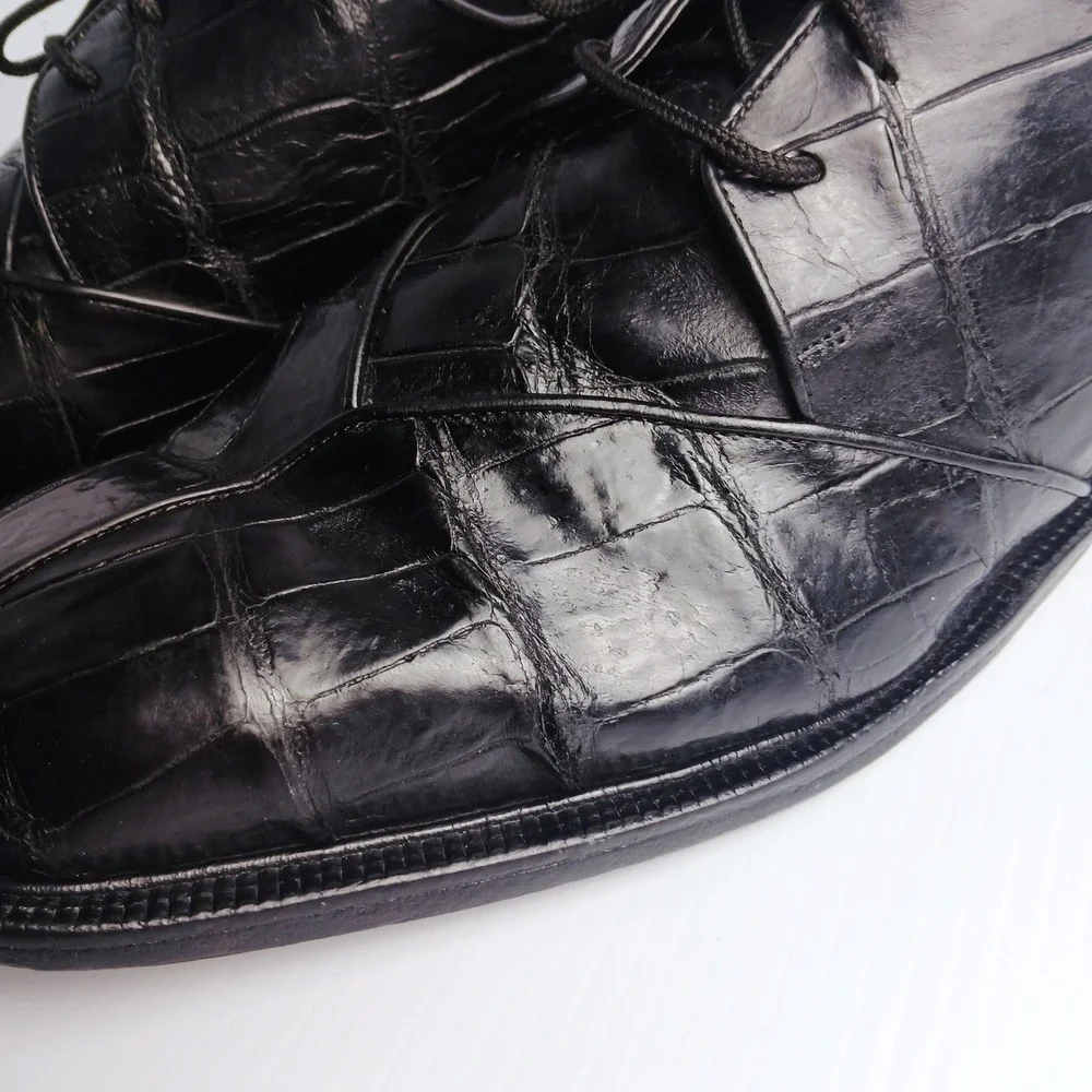 Fennix Italy Mens Alligator Dress Shoes Black Square Toe Size 13